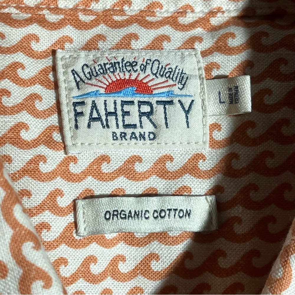 Faherty Playa Button Down Shirt Waves Orange - image 4